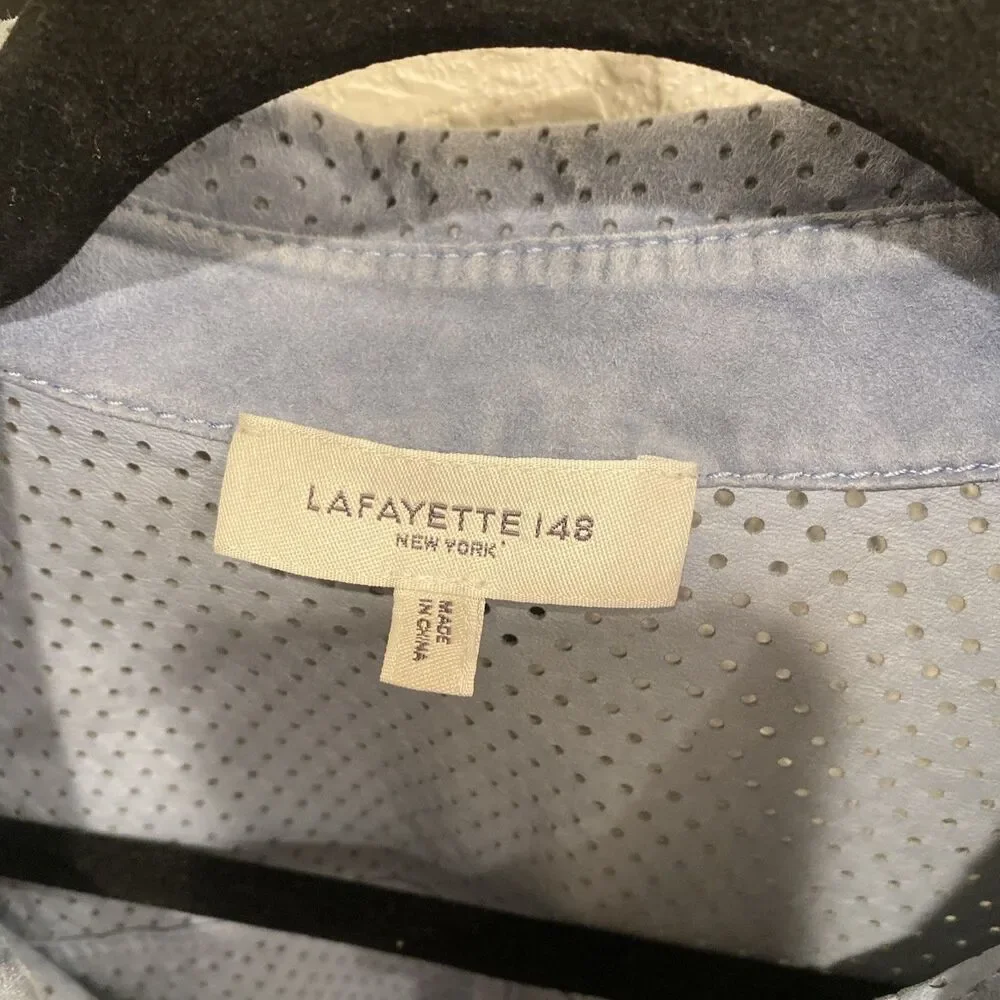 Lafayette 148 Ezra Harbor Blue Suede Shirt Jacket Medium - Picture 2 of 11